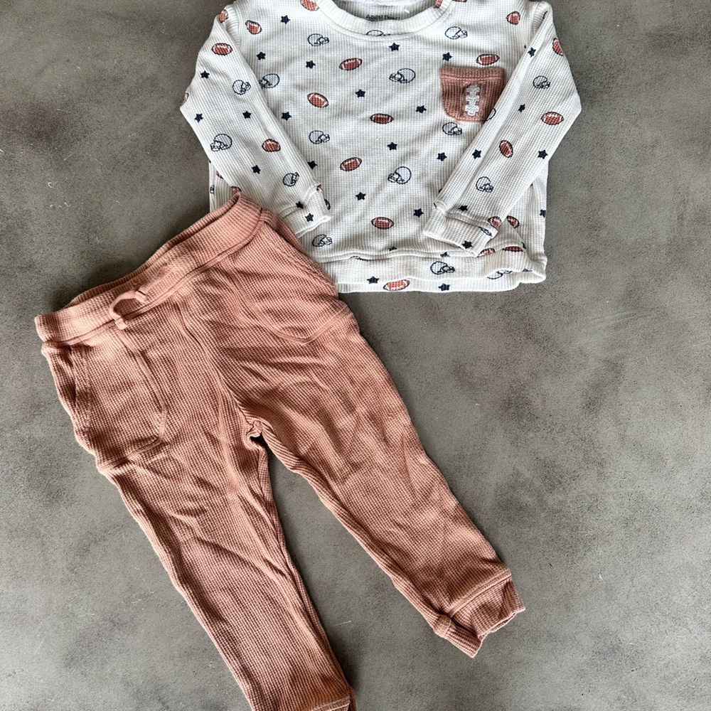 Angel Dear Football Cream Waffle-Knit set